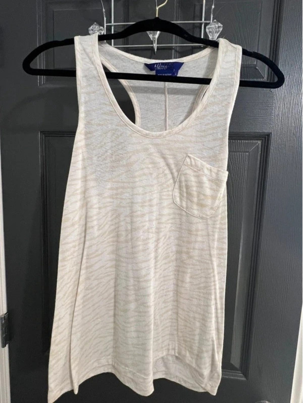 Miley Cyrus x Max Azria Racerback Tank Top Large Ivory Zebra Print Pocket